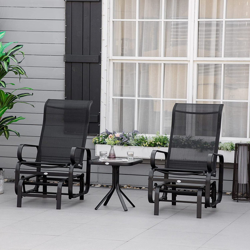 Texanna 3 Pieces Garden Gliding Chair Set 2 Single Armchairs Black
