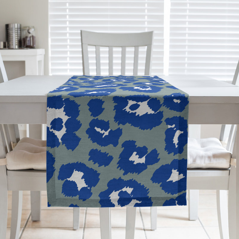 Animal Print Table Runner, 72" x 16", Silver/Blue/White