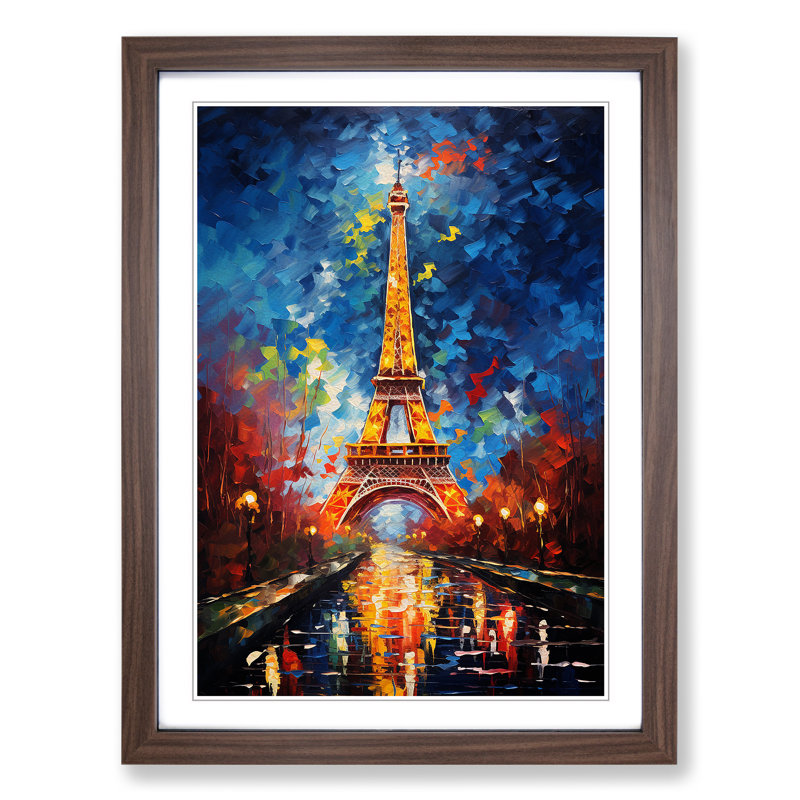 Eiffel Tower Action Painting 1 Piece Single Picture Frame Wall Art, 64cm H x 46cm W, Walnut Framed