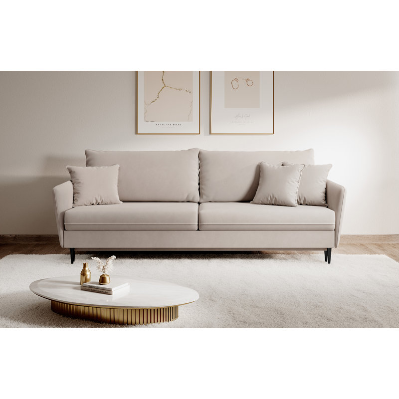 Almonor 3 Seater Velvet Sleeper, Beige