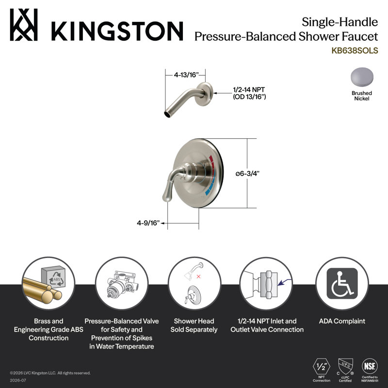 Kingston Brass Single-Handle Pressure Balanced Shower Faucet, without Shower Head