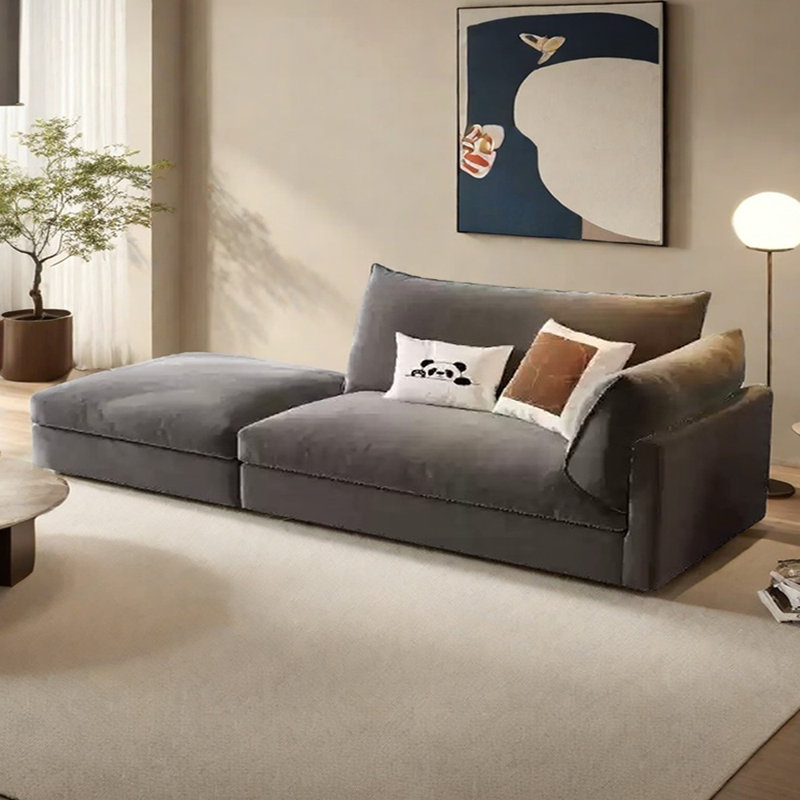 Canapé-lit en coton et lin avec repose-pieds, Orienté à droite, Gris foncé