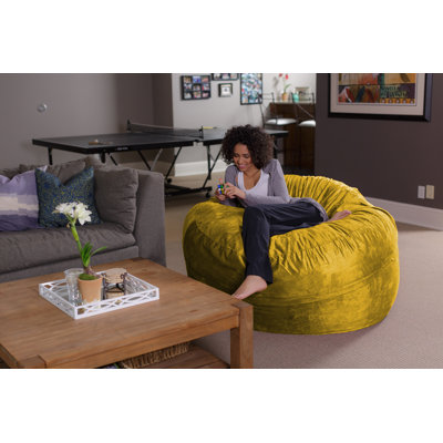 Fauteuil à billes - fauteuil repose-pieds rond rembourré de mousse déchiquetée - Fauteuil à billes rembourré de mousse à mémoire de forme ultra douce avec housse en microsuède - Mobilier et accessoires rembourrés de mousse pour chambre de résid