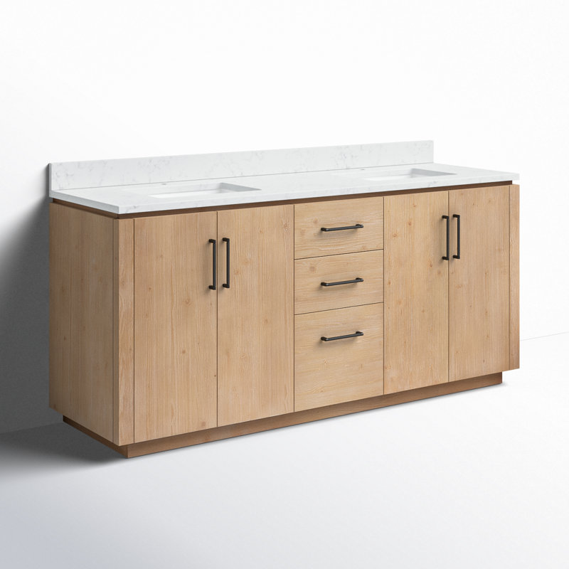 Meuble-lavabo double 72 po Cloverfield, Bois de sapin brun, Noir mat
