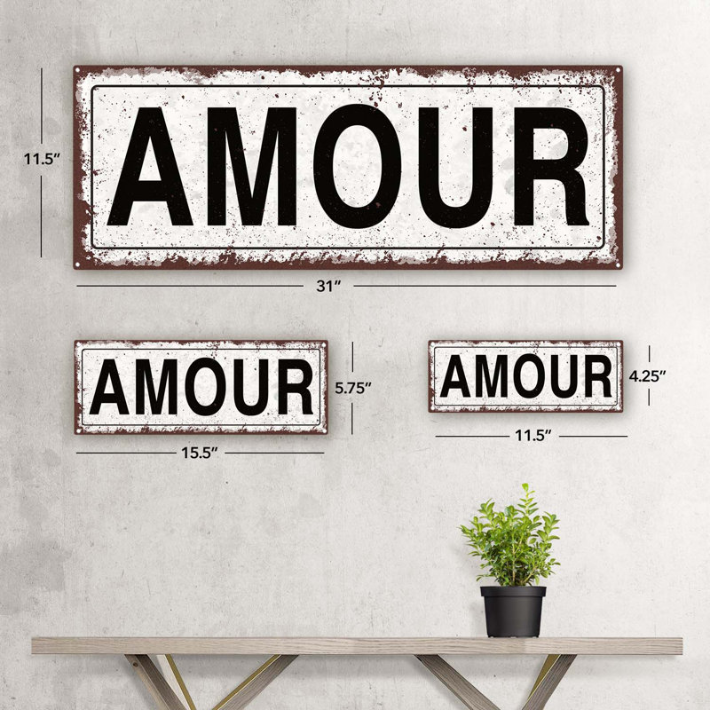 «Amour» sur métal, H 5,75 po x l 15,5 po