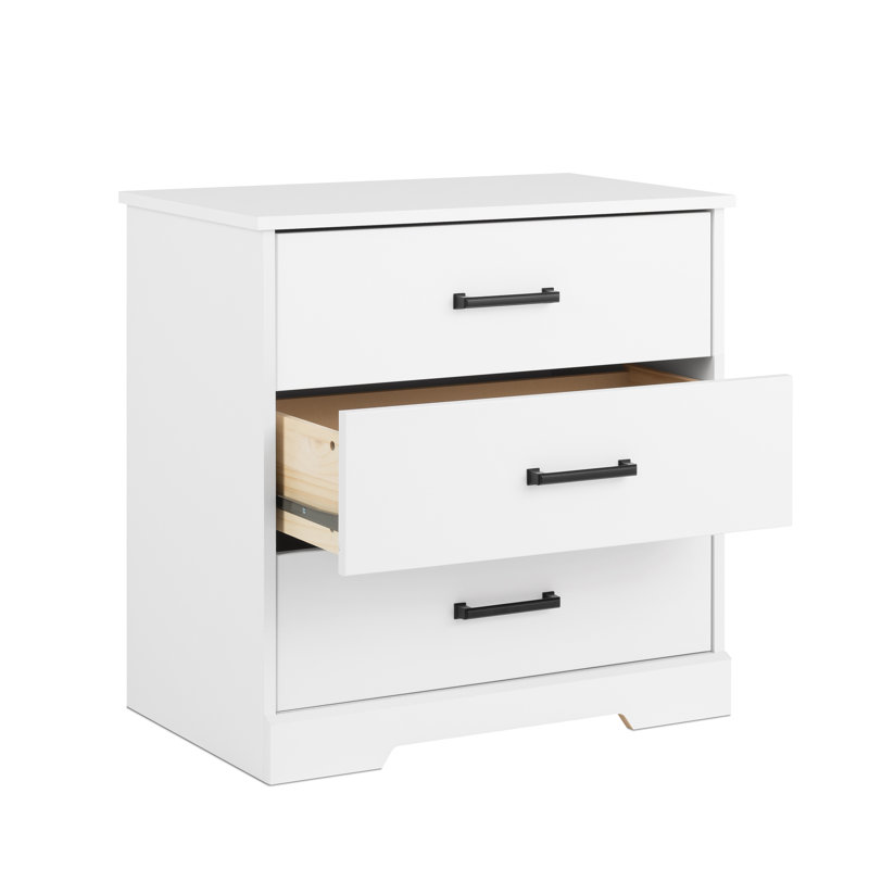 Table de chevet à 3 tiroirs, table de bout à 3 tiroirs Yazeed, avec rangement pour la chambre à coucher, le bureau et le salon, P 16,25 po x l 27,5 po x H 26,75 po, blanc