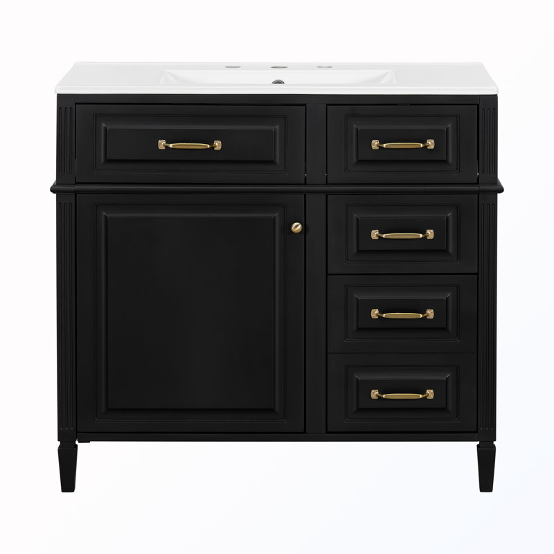 Meuble-lavabo autoportant avec tiroirs et tablette, Noir