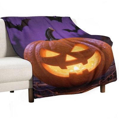 Jeté en flanelle de luxe Glowing Jack O Lante_1, couverture douce et chaude pour le canapé-lit du salon