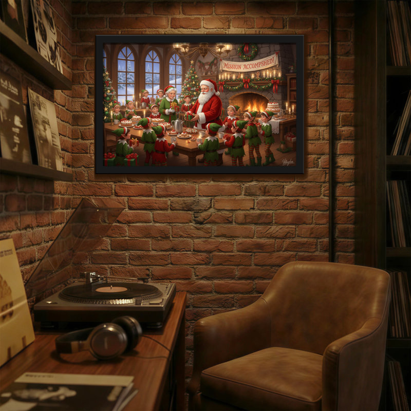 Noël, père Noël et elfes célébrant le dîner de Noël, H 20 po x l 30 po