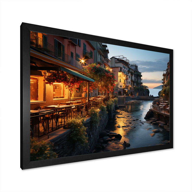 Beige Italy Cinque Terre II - Italy Canvas Art Print, Cadre simple noir, H 16 po x l 32 po x P 1 po