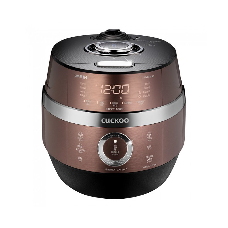 Cuiseur à riz à pression et à induction 6 tasses (non cuit) CUCKoo | 13 options de menu, nettoyage automatique, guide audio | Cuivre CRP-JHSR0609F