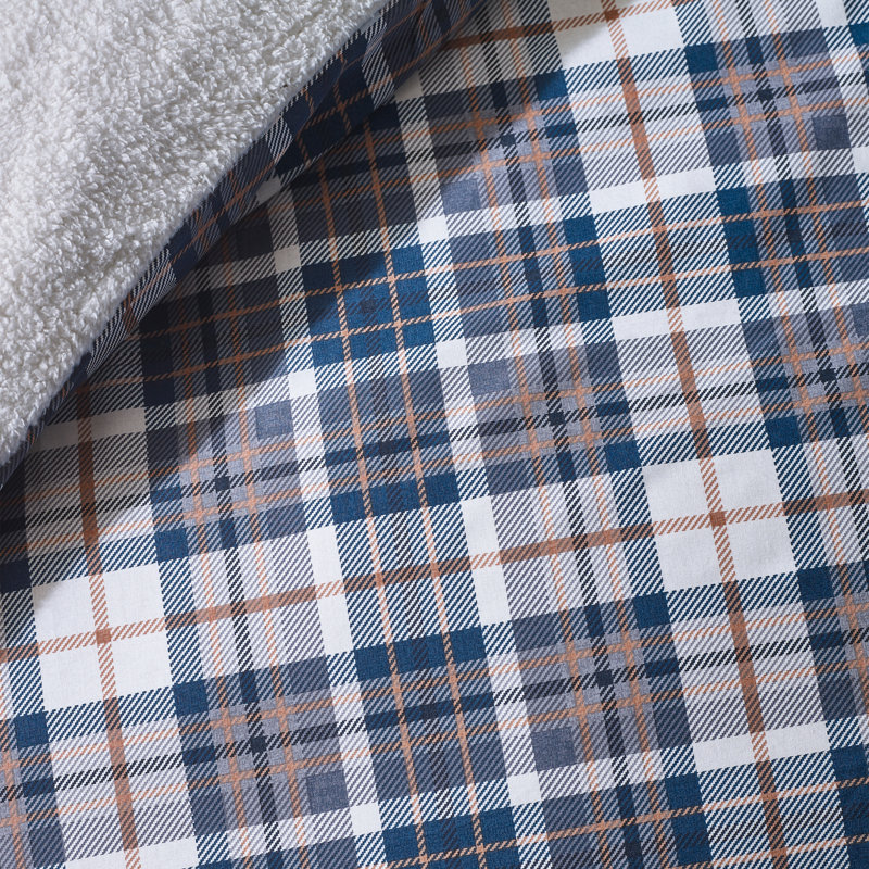 Cosy Sherpa Check Duvet Cover Set, Navy Blue, King Duvet Cover Set + 2 Standard Pillowcases