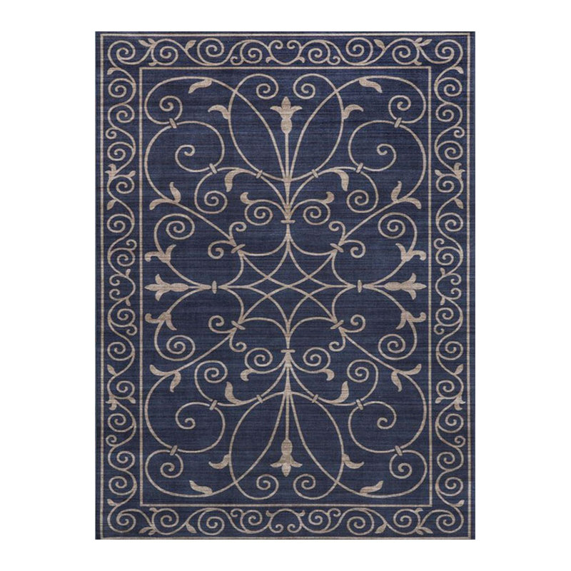 Tapis bleu marine à motif tissé délavé à la machine, Sous-tapis rectangulaire 2 pi 6 po x 4 pi 11 po