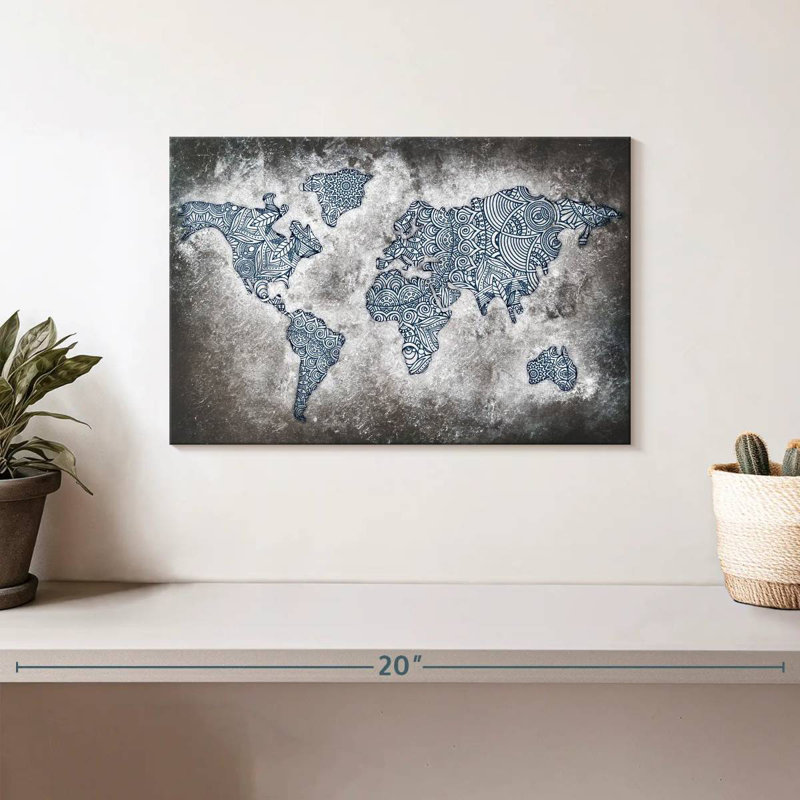 Aliaz Broken Mandala World Map, 8" H x 12" W