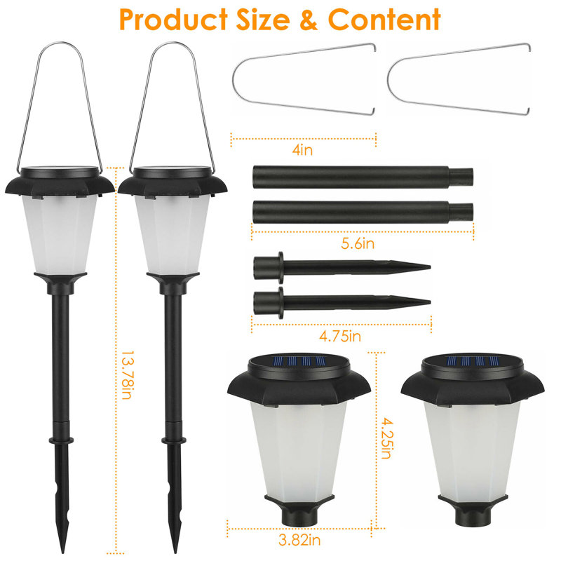 Black Solar LED Pathway Lights with Flickering Flame Effect
