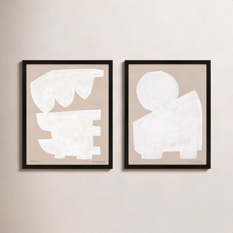 Modules In White, Set Of 2 By Michael Kempen - Framed Wall Art, 20" H x 16" W x 1.25" D, Black