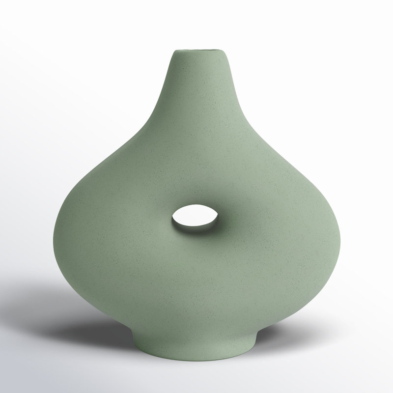 Decorative Stoneware Ceramic Vase with Sculptural Donut Shape and Boho Modern Design for Artistic Accent Styling and Contemporary Shelf or Tabletop Display