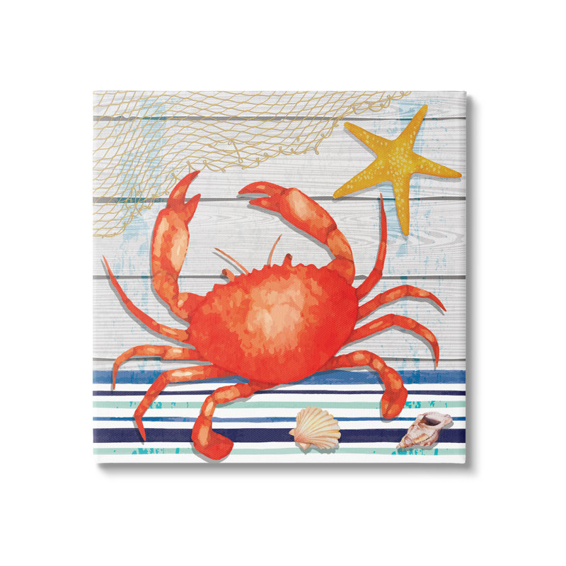 «Nautical Striped Red Crab Sea Life» par N / A - impression sur toile tendue, H 36 po x l 36 po x P 1,5 po
