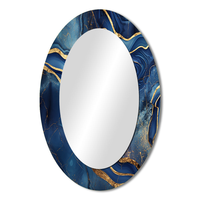 Miroir mural moderne en marbre bleu et or abstrait III, 36 po x 24 po