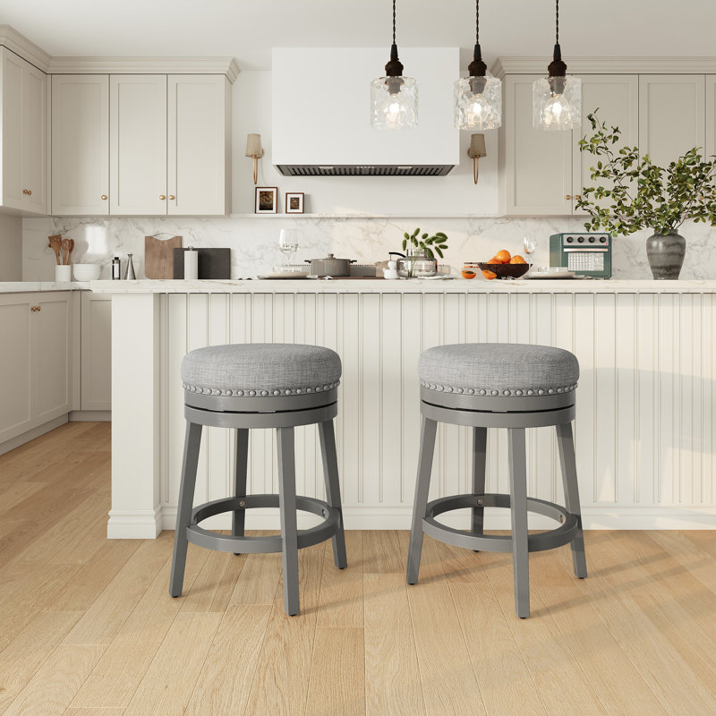 Upholstered Swivel Solid Wood Frame Bar Stool, Gray, Counter Stool (25" Seat Height)