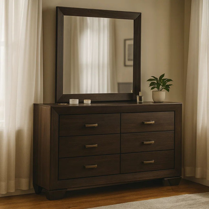 6-Drawer Dresser With Mirror Dark Cocoa, Dark Cocoa
