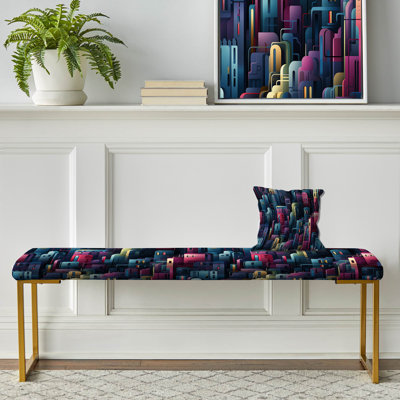 Banc rembourré rayé bleu et mauve Cityscape Delight