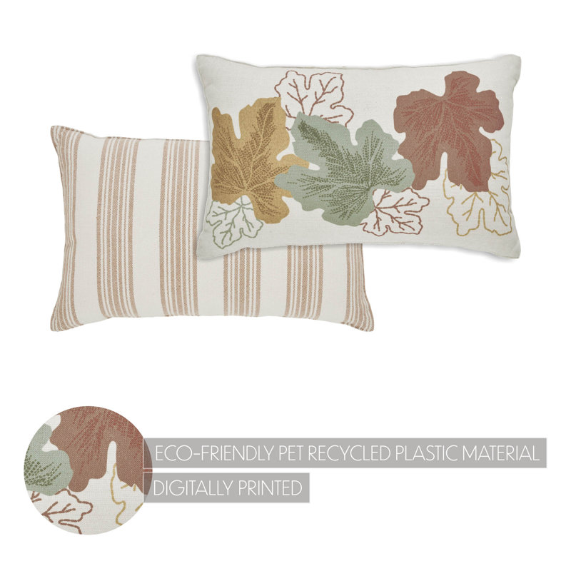 Farmhouse Embroidered Fall Leaves Lumbar Pillow