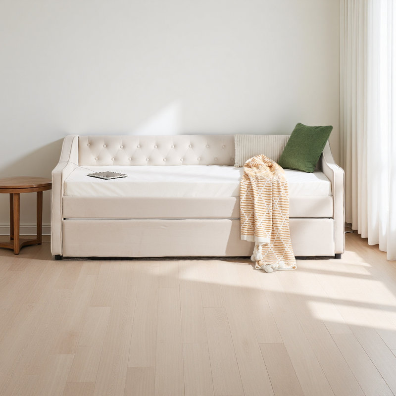 Lit de jour simple rembourré avec couchette, Beige