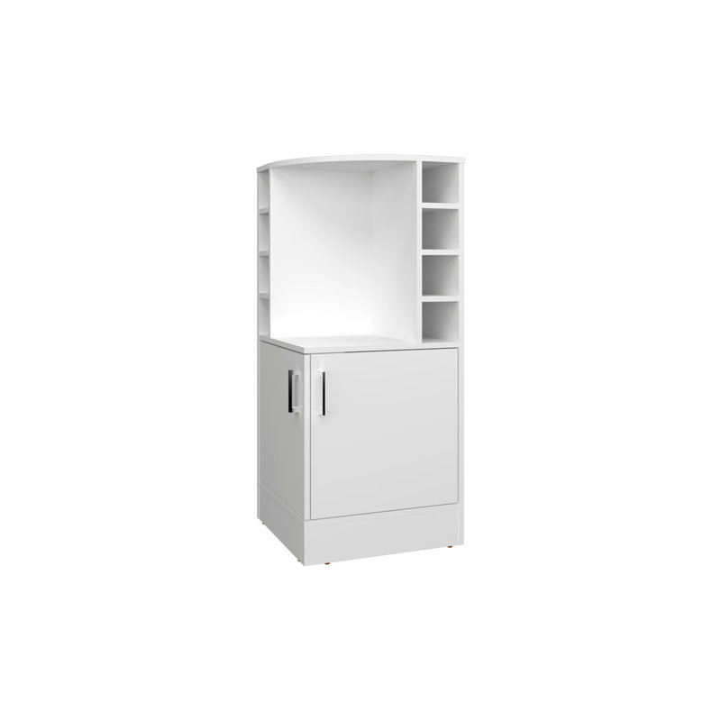 Toyei Corner Bar Cabinet with Bottle Rack, Open Shelves, and Hidden Storage, White