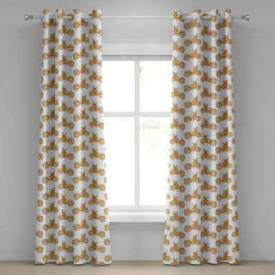 Latitude Run® Motorcycle Grommet Curtain 2-Panel Window Drapes, 50", Pale Brown White