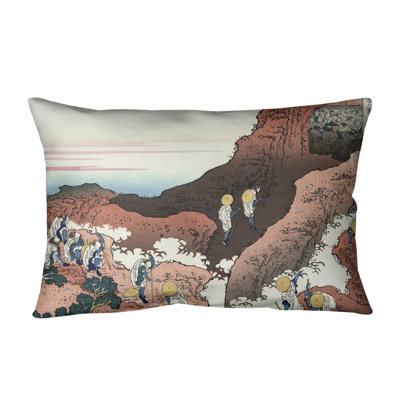 Katsushika Hokusai Climbing on Mt. Fuji Cotton Lumbar Pillow
