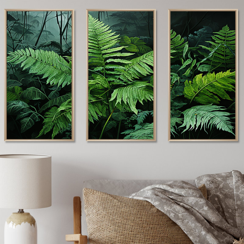 Ensemble de décorations murales Emerald Green Ferns Forest II - Plants, H 28 po x l 36 po x P 1 po, Cadre naturel flottant