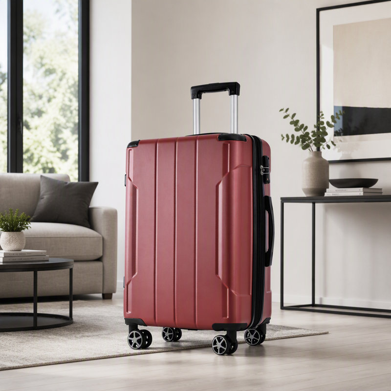 Valise rigide, valises en ABS léger et durable avec roues doubles, valise extensible 28 po à carreaux, Red