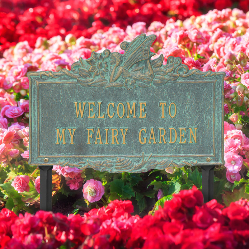 Welcome to My Fairy Garden Sign, Bronze Verdigris