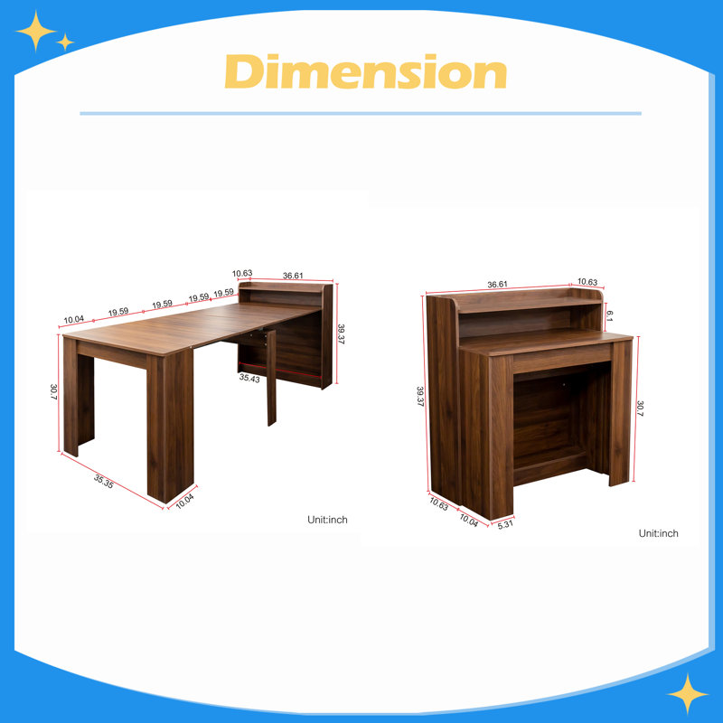 Modern Extendable Dining Table with Storage, Brown
