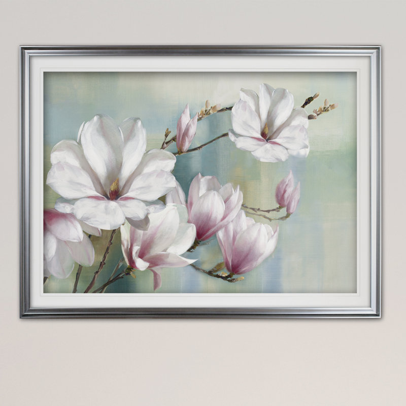 " Magnolia Blooms ", Silver Framed, 31" H x 43" W