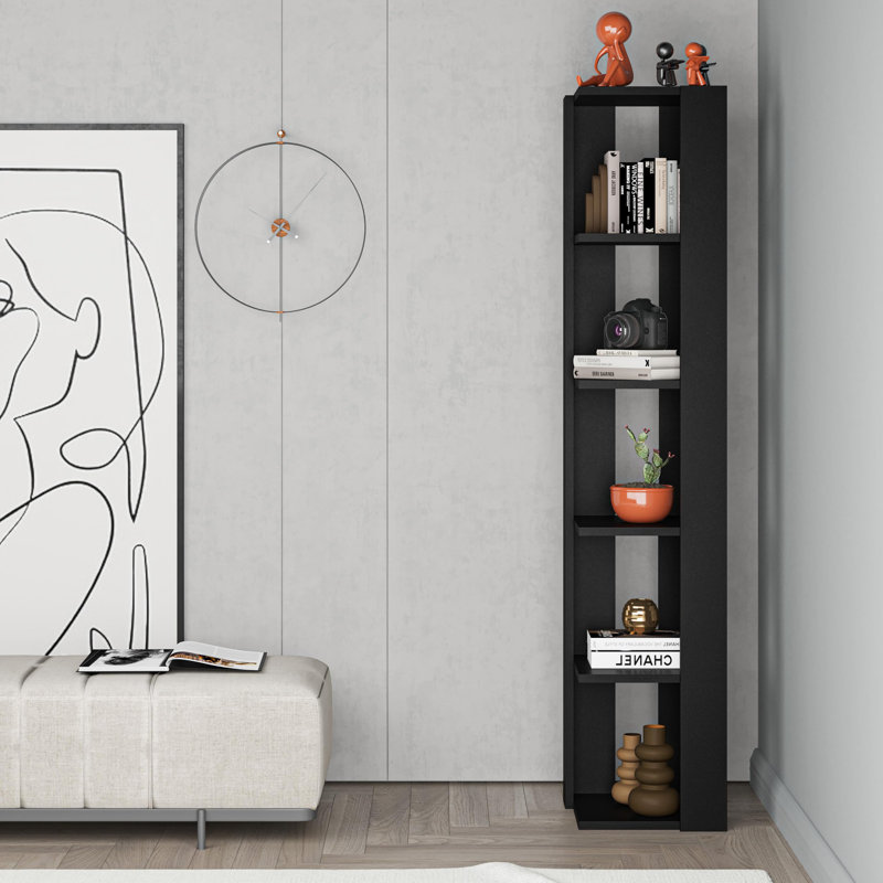 161cm H Corner Bookcase, Black, (5 Shelves) 161cm H x 20cm W x 34cm D