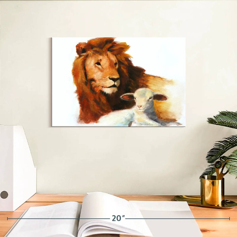 Brampt lion et agneau, H 8 po x l 12 po