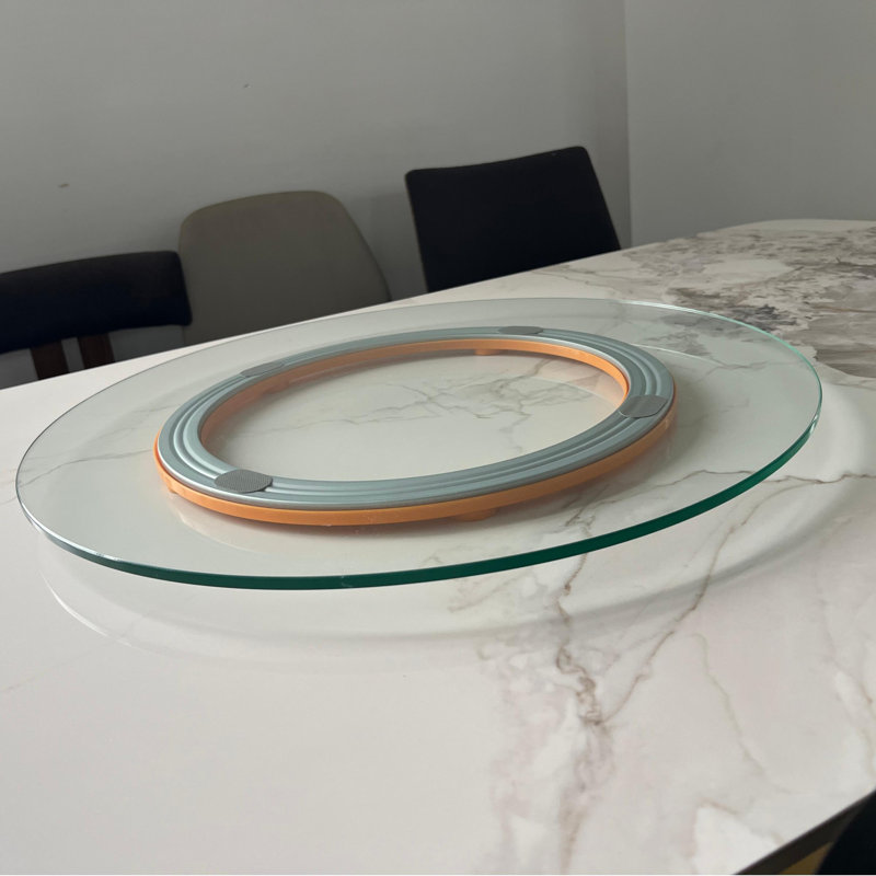 Plateau tournant sandwich en verre trempé, H 0,47 po x l 31,5 po x P 31,5 po, Clair