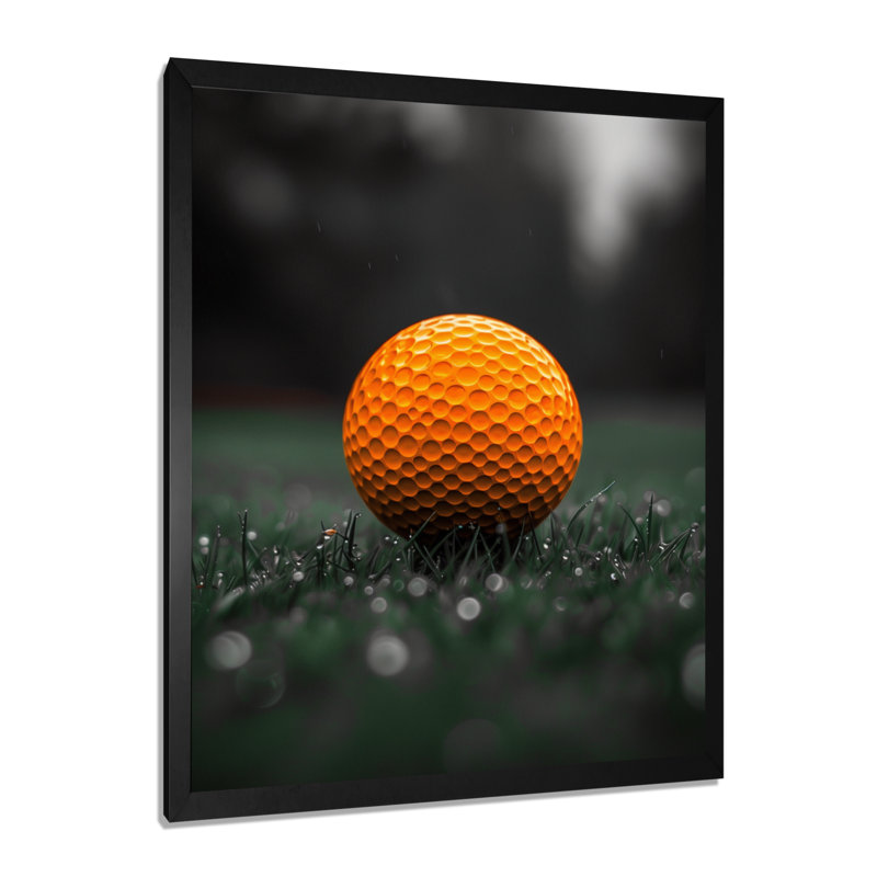  «Monicolore orange gris balle de golf II - art mural golf, H 32 po x l 16 po x P 1 po, Toile encadrée noire simple