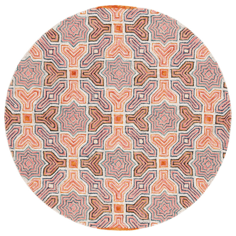 Deyoung Hand Tufted Wool Geometric Rug, Round 6'