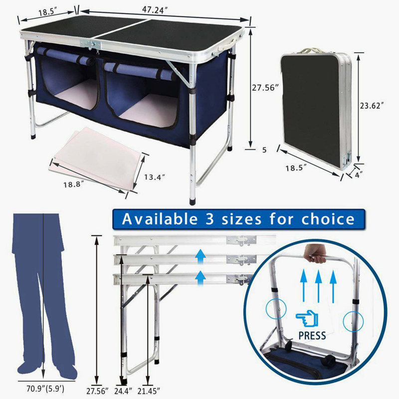 Folding Camping Table With Built-In Storage Compartment