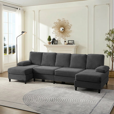  Ensemble de canapés modulaires en velours côtelé de 112 po Latitude Run®, ensemble de canapés de salon 4 places avec chaises doubles, pour appartement
