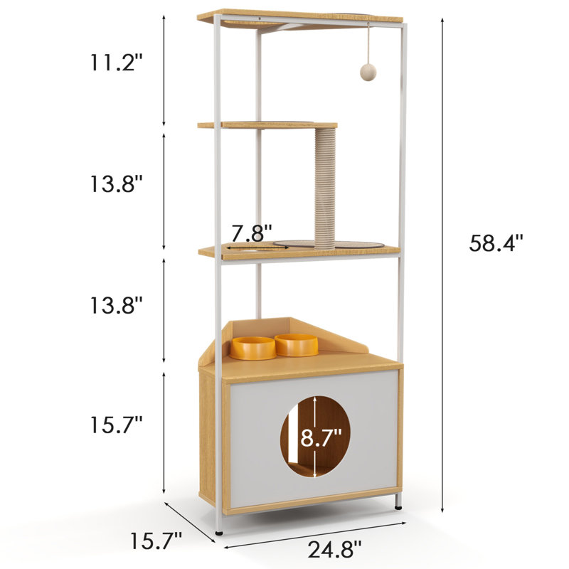Corner Cat Tower, Cat Tree With Scratching Post, Cat Condo With Feeding Station And Climbing Platforms, Pet Furniture For Indoor Cats