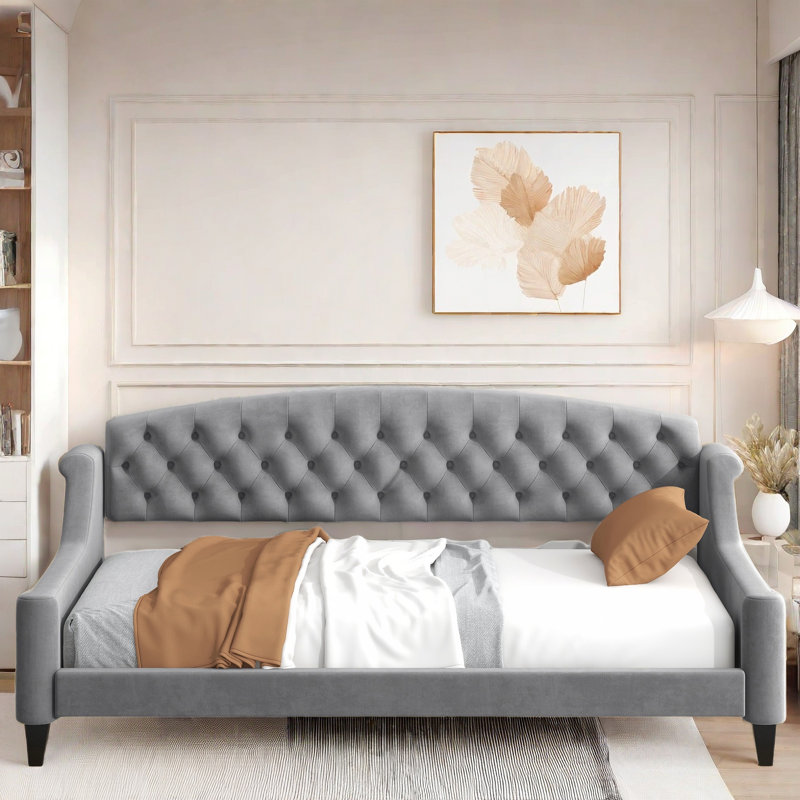 Modern Upholstered Daybed With Tufted Button Design, Gray