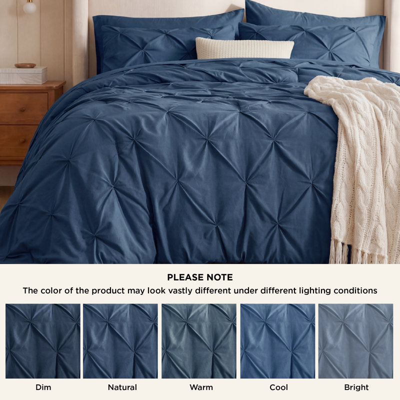 Bedsure Twin/Twin-XL Burgundy Pintuck Bed-in-a-Bag - Navy Pinch Pleat Comforter Set with Sheets, Pillowcases & Shams for Dorm Room(Set of 5)