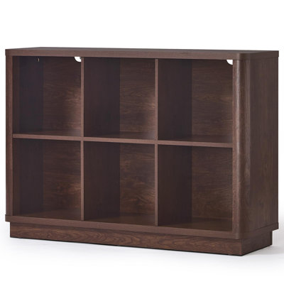 6 Cube Storage Book Shelf, 40" Wide Low Horizontal Bookcase With Curved Edge, Floor Standing 2-Tier Wooden Bookshelf With Base, Modern Short Book Case For Bedroom, Study, Entryway