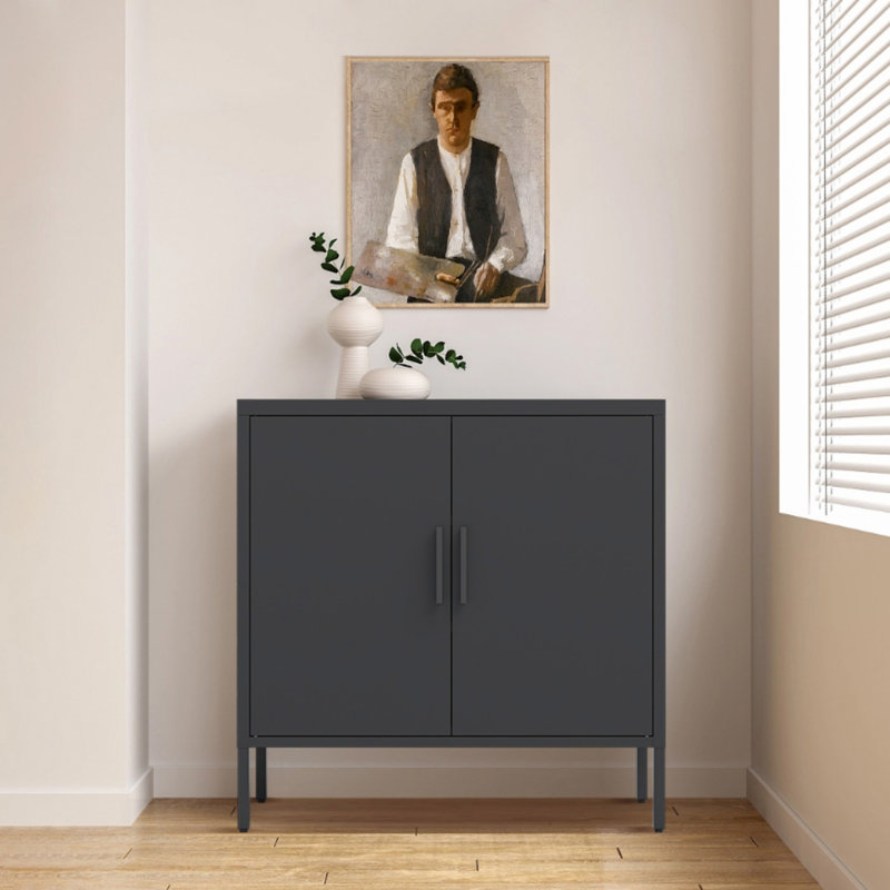 Classeur avec portes et tablettes réglables, armoire de rangement en acier, Noir