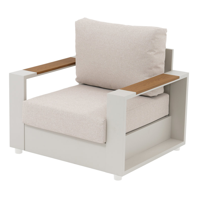 Ensemble de conversation avec coussins, Blanc, Ensemble de 4 pièces : table, canapé, 2 chaises, Chaise avec accoudoirs