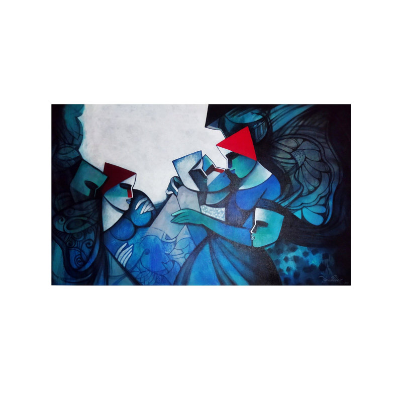 Abstract Couple Acrylic Painting on Canvas by Nawal Kishore - Romantic Modern Wall Art for Boho Love Home Decor